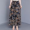 Women's Plus Size Cotton Silk Printed Wide Leg Pants, Elastic Waist Casual Summer Trousers (XL-5XL)