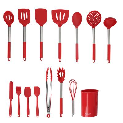 15PCS/Set Silicone Cooking Utensil Set with Stainless Steel Handle Kitchen Spatulas Spoon Cooking