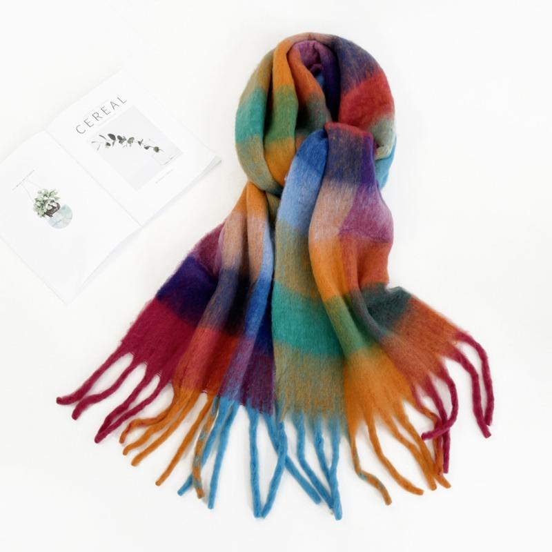 Crain blauer Schal Damen Winter vielseitig verdickt einfarbig Schal Mohair Premium warmer Schal