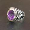 Amethyst Oval geschliffener Edelstein mit 925er Sterling Silber Ring für Herren #A686 JL375658868684
