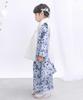 KYOETSU Set for Ceremony Includes Kimono and In a Dull Color Light Blue Flower 4-Piece Girls' Shichi-Go-San (753), Two-Piece Set, Hifu, Accessories,
