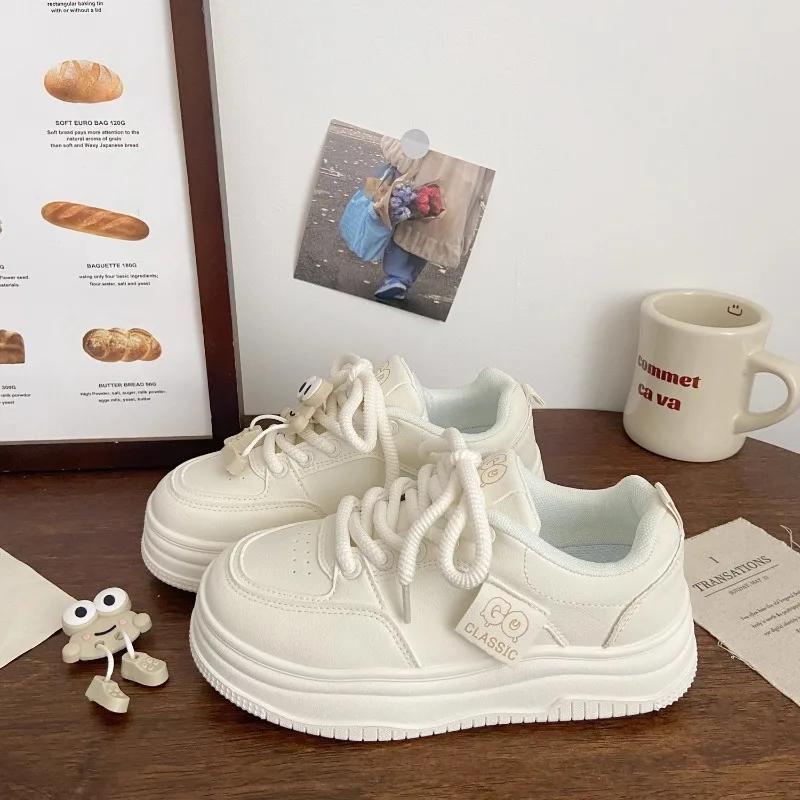 Big Eyes Cake Board Shoes 4.0 Thick Soled Height Increasing Shoe for Women's Outdoor Leisure Shoes Breathable Mesh White Shoes
