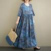 DIMANAF 2026 Summer Beach Women Plus Size Vintage Lady Long Dress Loose Oversize Maxi Print Cotton New