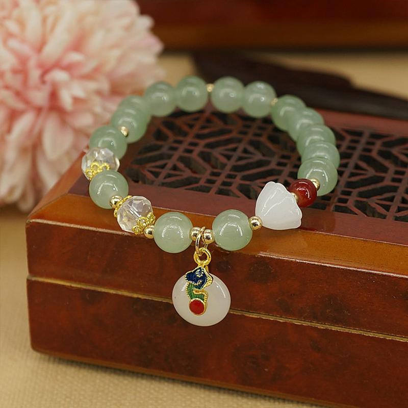 Imitation White Jade Ruyi Safety Buckle Bracelet Elegant Student Jewelry Antique Style Bracelet