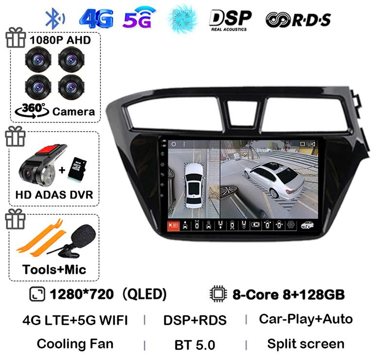 Android 14 Carplay Auto WIFI+4G For Hyundai I20 RHD 2015 2016 2017 2018 Car Radio Multimedia Player Stereo Head Unit 2din Audio