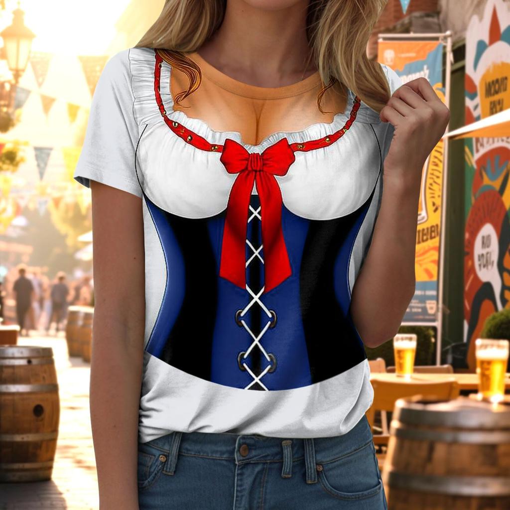 Womens Casual Pullover T Shirt Short Sleeve Round Neck Top Oktoberfest Beer Festival Print Tee Shirt