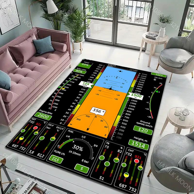 1PC Aircraft Instrument Panel Pattern Carpet for Living Room Bedroom Sofa Home Decor Non-slip Floor Mat Large Size Multi Size