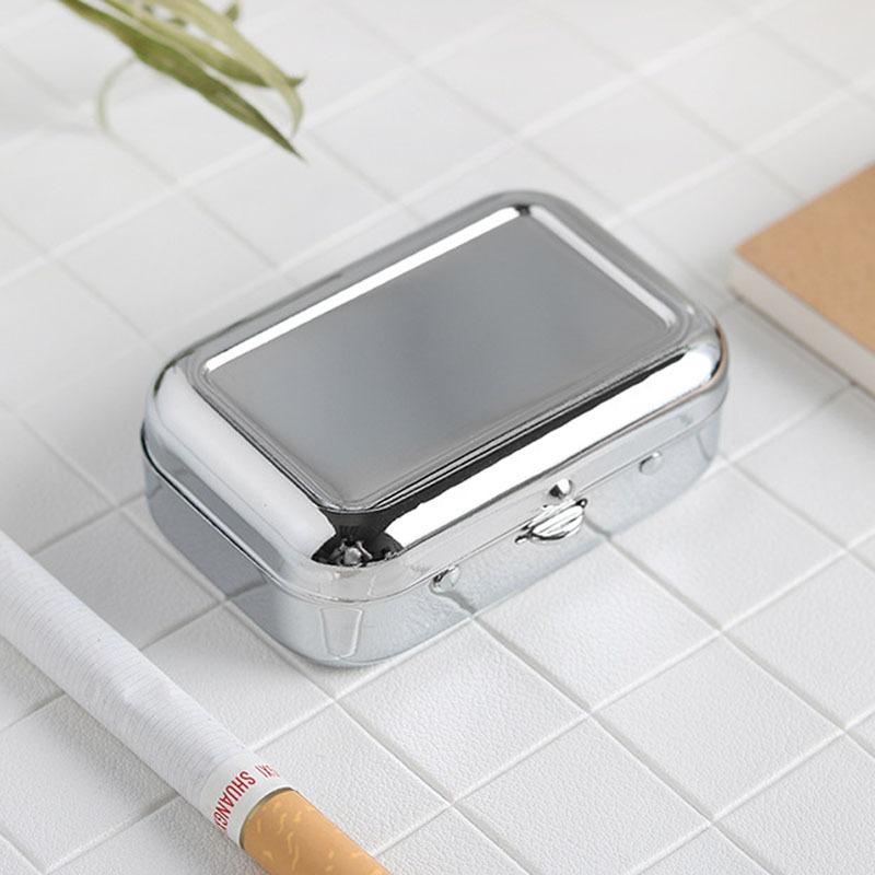 Portable Pocket Ashtray with Lid, Stainless Steel Metal Car Ash Tray, Mini Travel Cigarette Ash Holder for Outdoor Use