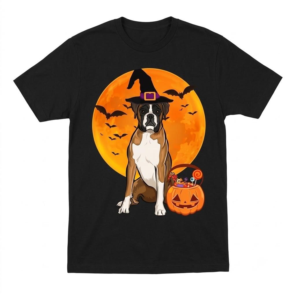 Boxer Dog Halloween Graphic Black T Shirt Gift For Friends