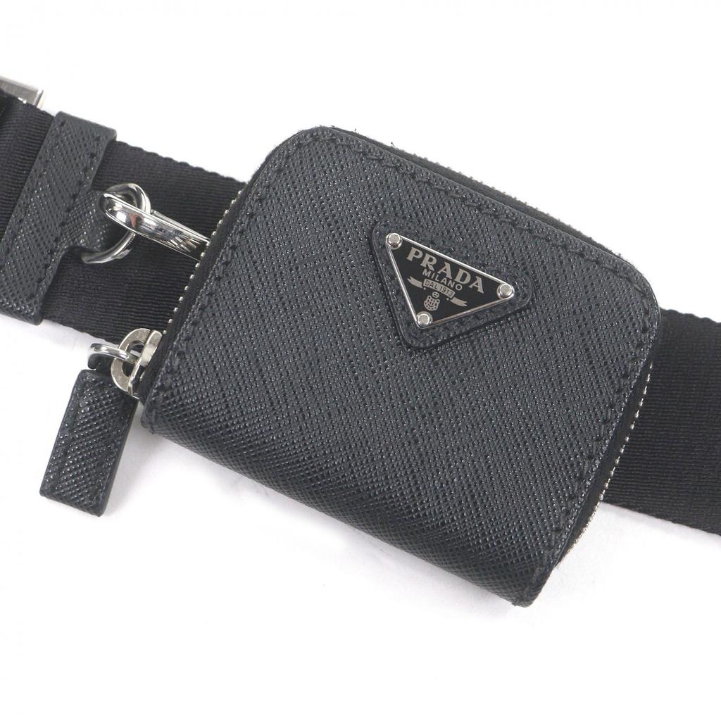 Great PRADA Shoulder Bag Triangle logo mini pouch black Safiano Used