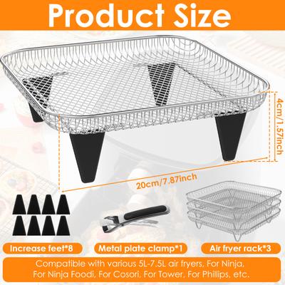 3-Layer Square Air Fryer Rack Stainless Steel Grill Rack Dehydrator Rack Stackable Airfryer Cooking Basket Air Fryer Accessories