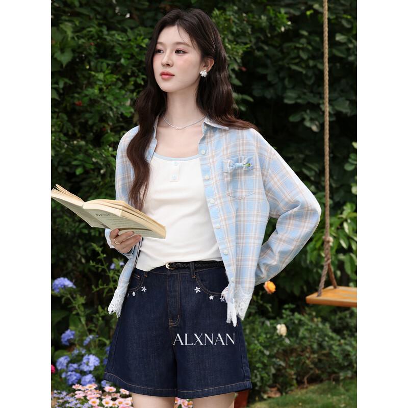 Luxiangnan Women s Plaid Long Sleeve Casual Shirt M