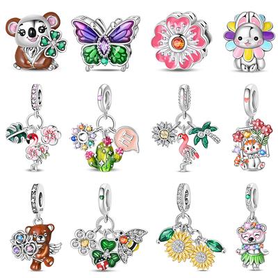 Printemps Cuivre Flamant Cactus Tournesol Animaux Charms Perles Convient aux Bracelets Originaux Pandach Bijoux DIY Cadeau