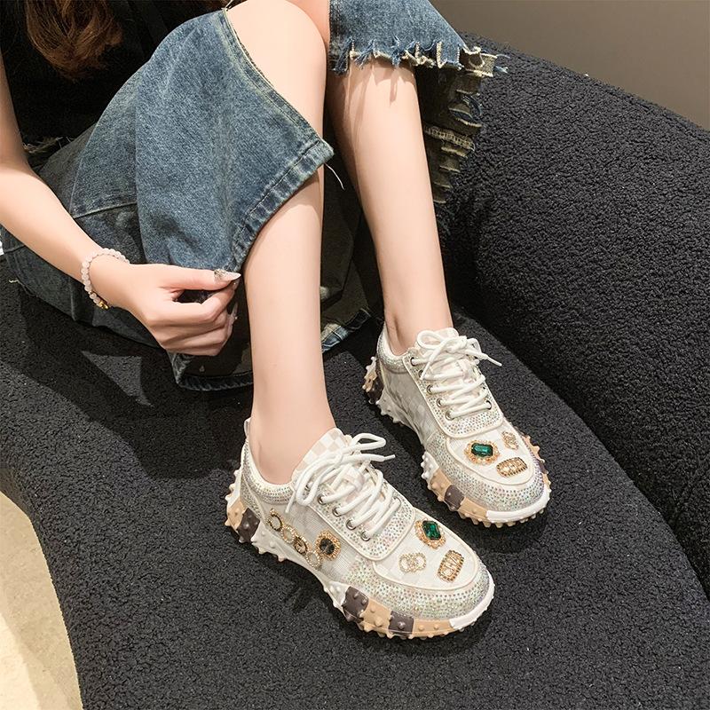 High Quality Women's Casual Sneakers Luxury Designer Rhinestone Platform Shoes Outdoor Non-slip Wear Resistant Vulcanized Shoes