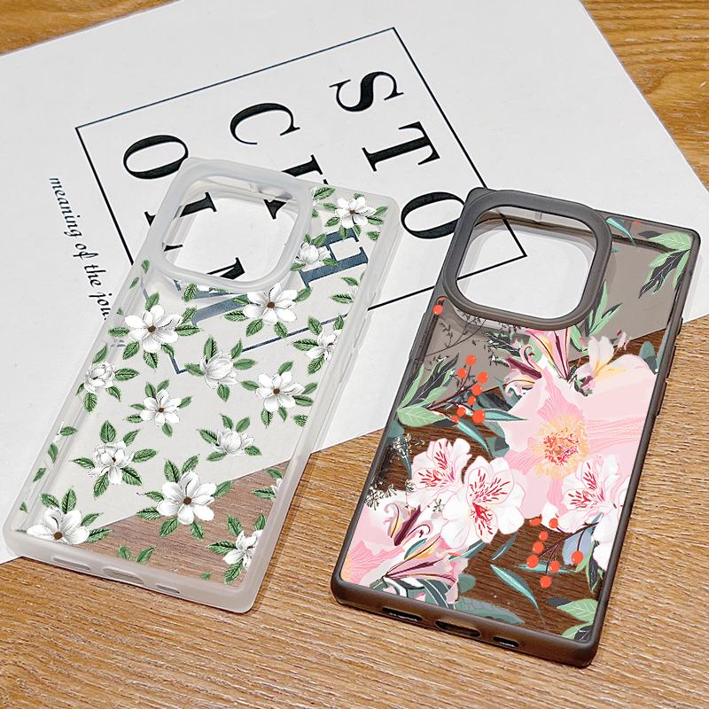 Frosted Square Clear Phone Case for iPhone 16 Pro 15 14 Plus 13 12 Pro Max 11 Colored Floral Pattern Tpu Soft Shockproof Slim Cover