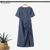 ZANZEA Women Casual Square Collar Short Sleeve Summer Long Dress