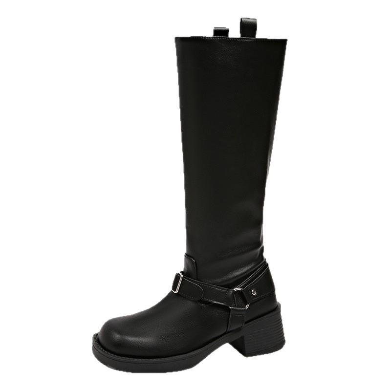 Boots Women's 0000 Autumn New Coarse Heel Large Size Tall Knight Boots Belt Buckle Coarse Heel Western Cowboy Boots