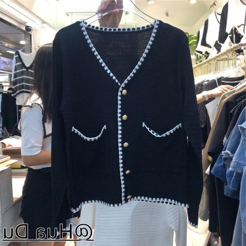 Thin Jacket Women's Small Fragrance Style High Waist Slim Fit Short Style Single Breasted Ice Silk Knitted Cardigan Top