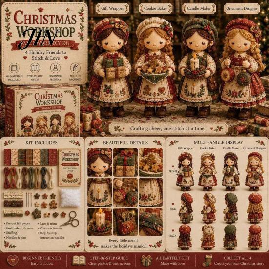 Fabric Craft Kit Patchwork Girl DIY Kit, 3D Doll Sewing Set with Pre-Cut Small World Thread Needles, Cute for Home Decor Handmade Gift
