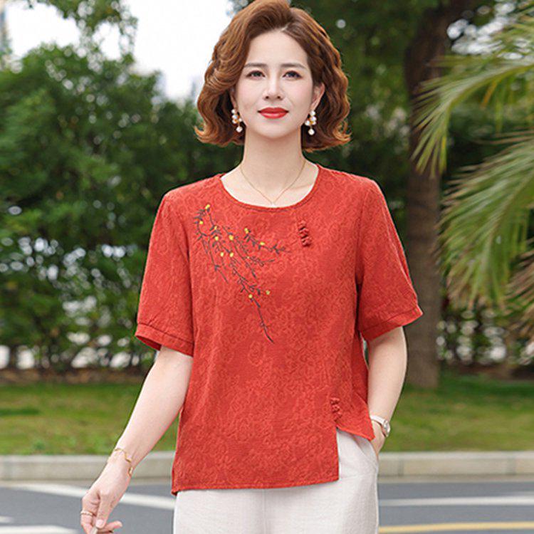 Women s Casual Summer Short-Sleeve Loose T-Shirt for Middle-Aged & Elderly 5XL