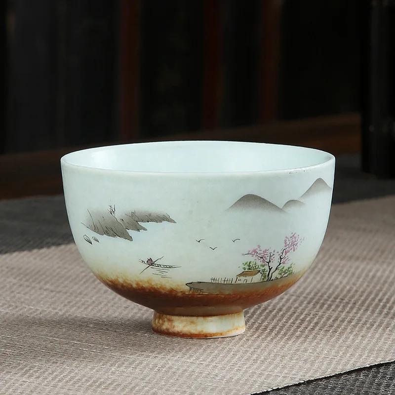 1pcs 100ml Coarse Pottery Teacup Single Cup Large Handmade  Ceramic Kung Fu Tea Set  Hand-painted Firewood Master Cup.