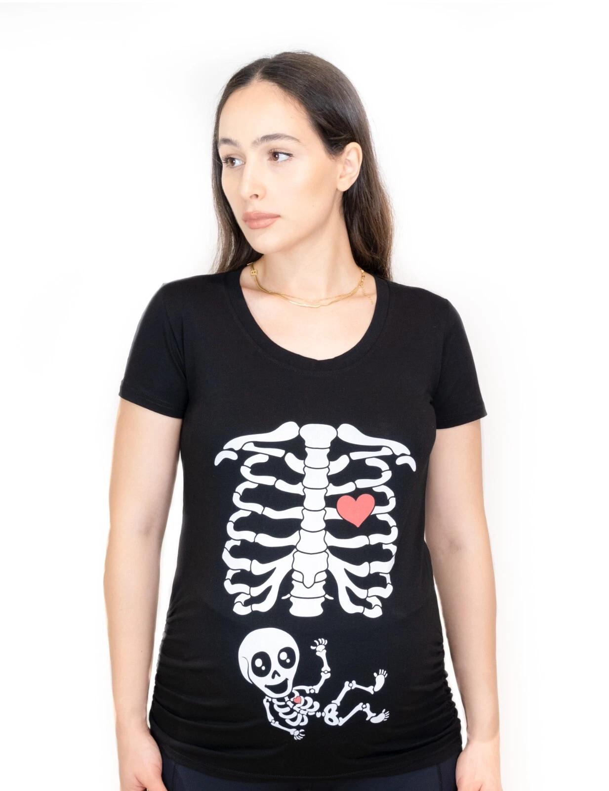 Halloween Maternity T-shirt Skeleton Ribcage Baby Pregnancy Costume top shirt XXXXL