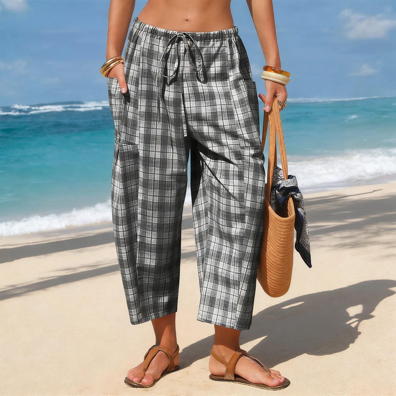 Women s Stylish Casual Striped Checked Pants XL