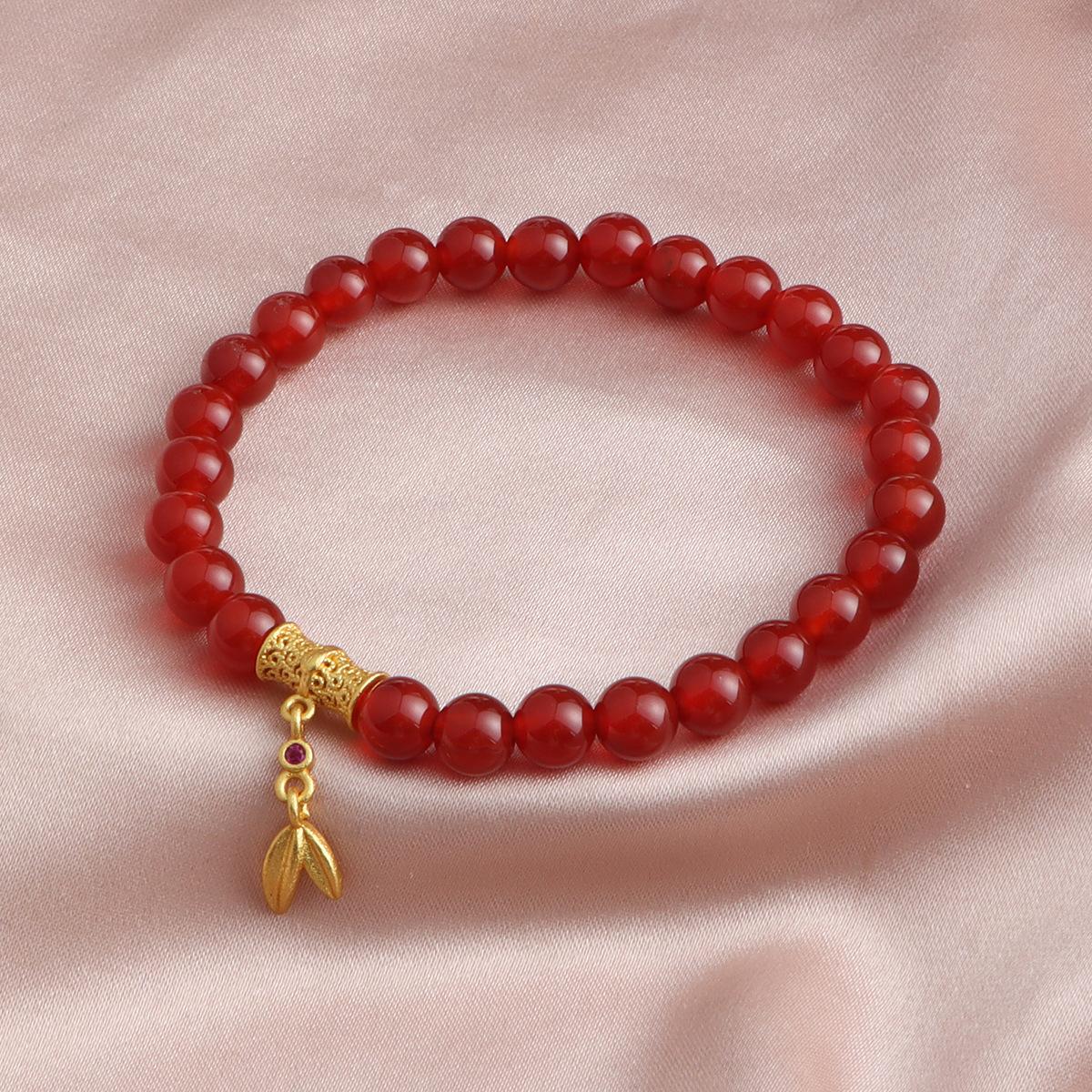 Bracelet Agate Double Ring Bamboo Pigeon Blood Red Single Ring Crystal Bracelet Stylish Simple Commuter Dopamine