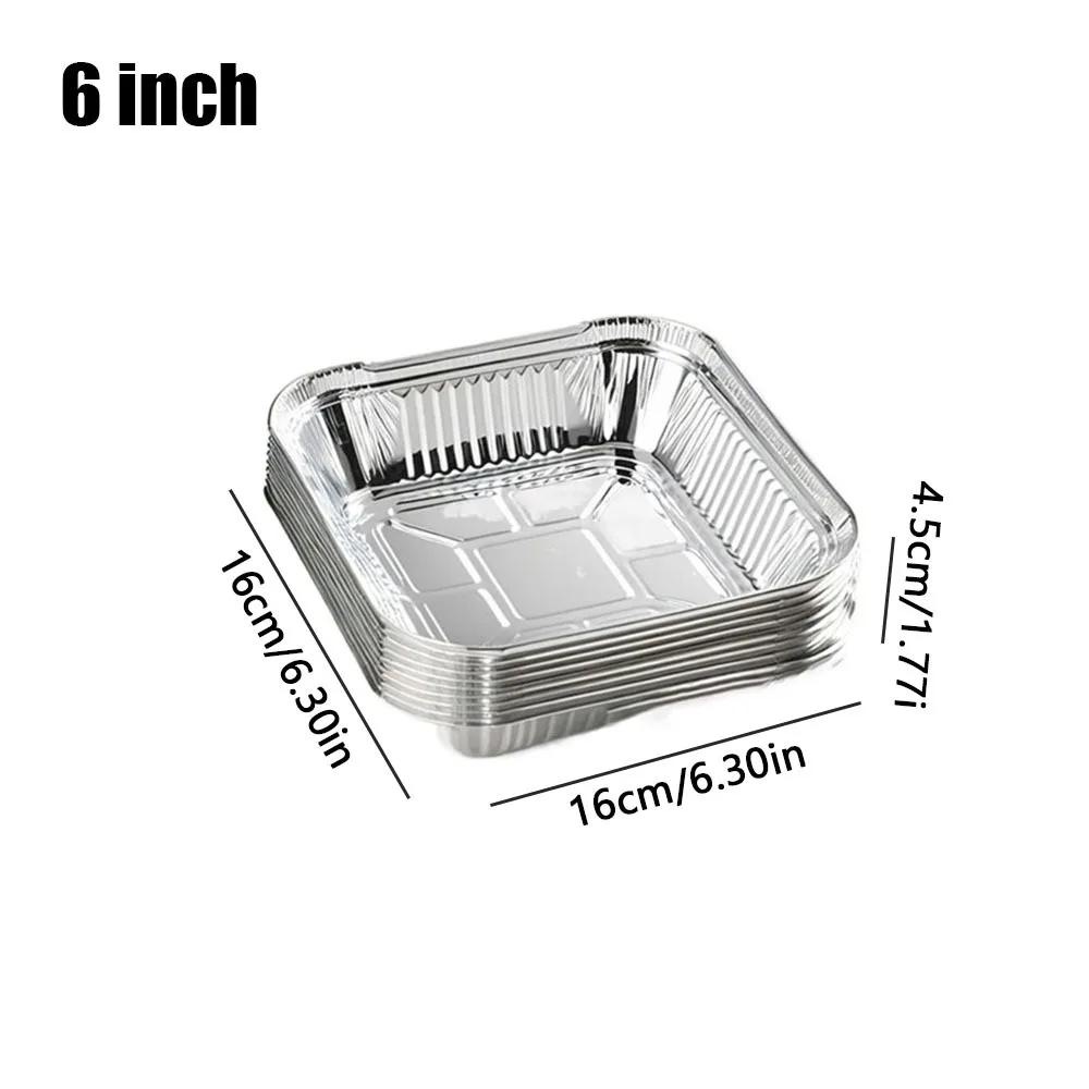 2026 10Pcs 6/7/8 Inch Food Tin Foil Tray Reusable Non-stick Aluminum Foil Box Oil-resistant Oven BBQ Baking Tools Air Fryer Tray