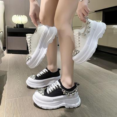 Lente Nieuwe Muffin Zware Industrie Strass Casual Sport Papa Schoenen Vrouwelijke Verhoogde Bodem Canvas Schoenen