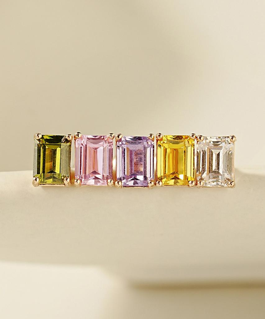 Minimalpiercing 14K Emerald-Cut Color Cubic Piercing Earrings