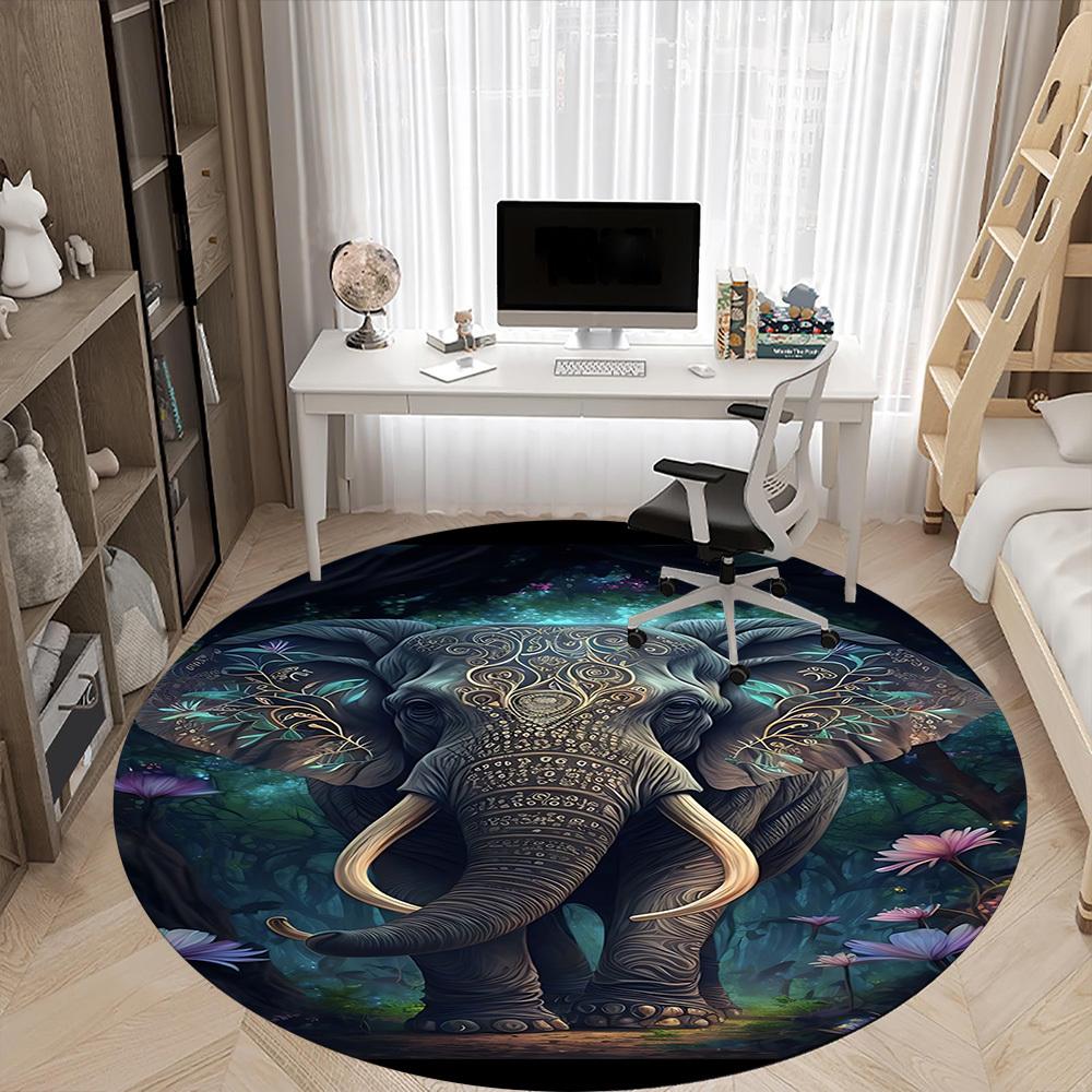 1pc Elephant Mandala Art Chair Carpet for Office, Soft Comfortable Mat For Office, Living Room, Bedroom, Machine Washable Carpet yy251112010