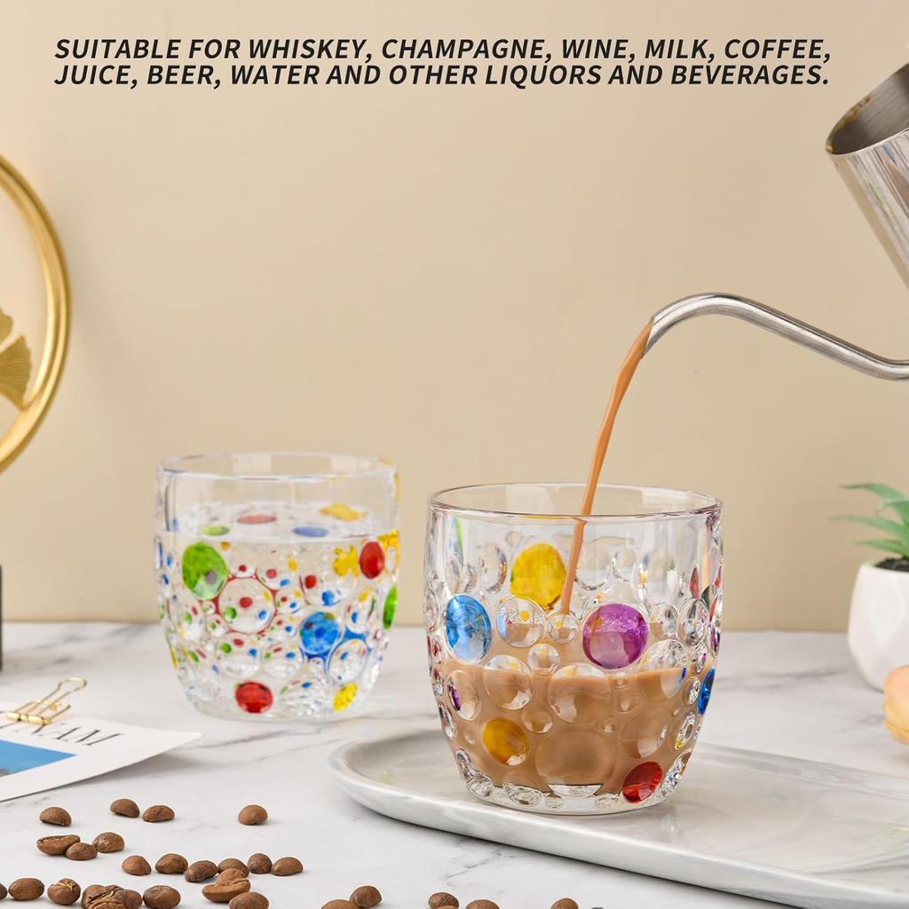 Colorful Bubbly Drinking Glasses Set of 2, 11 Oz (330 Ml), Stemless Champagne Glasses, Cocktail Glasses, Stemless Wine Glasses, Iced Tea Mugs, Heavy