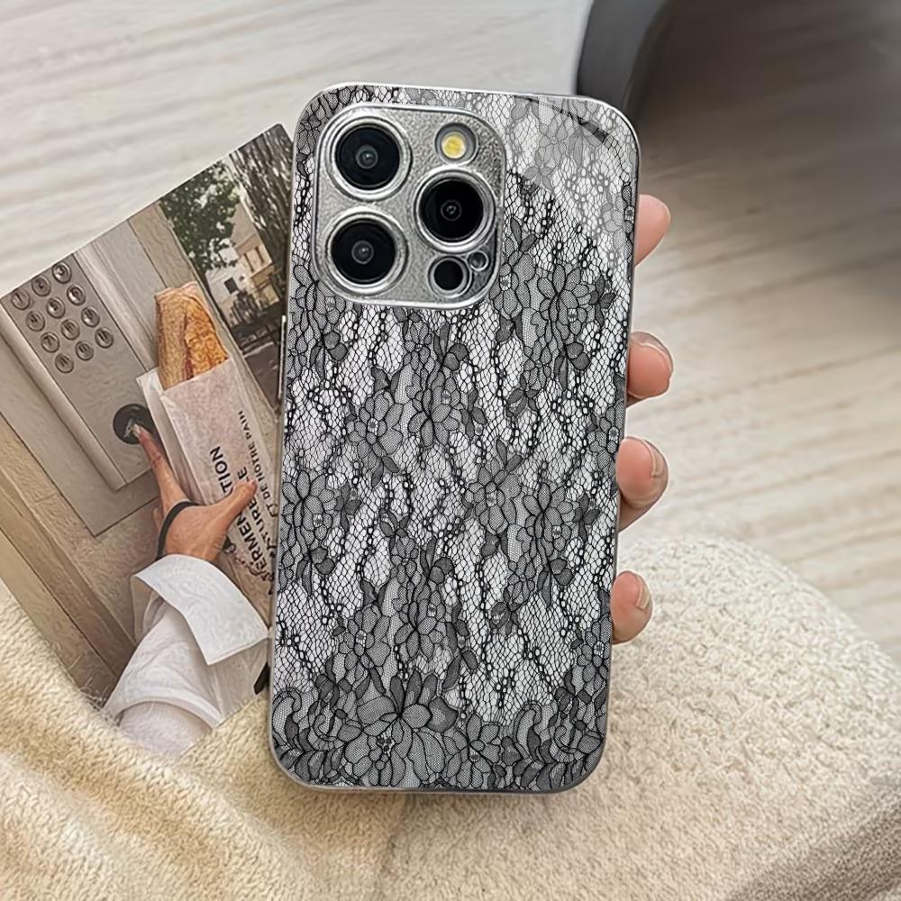 Black Floral Lace Print phone case mobile phones for iphone 17 pro max cover Glass for iPhone 17 16 15 14 13 12 11pm Pro Plus