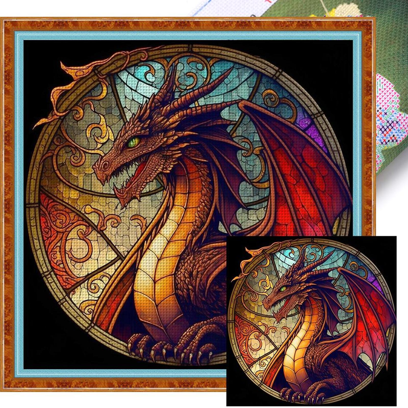 

40*40см Полная вышивка Эко-хлопковая нить 11CT Набивной Витражный Дракон Набор для вышивания крестом Домашний декор Живопись Набор для вышивания