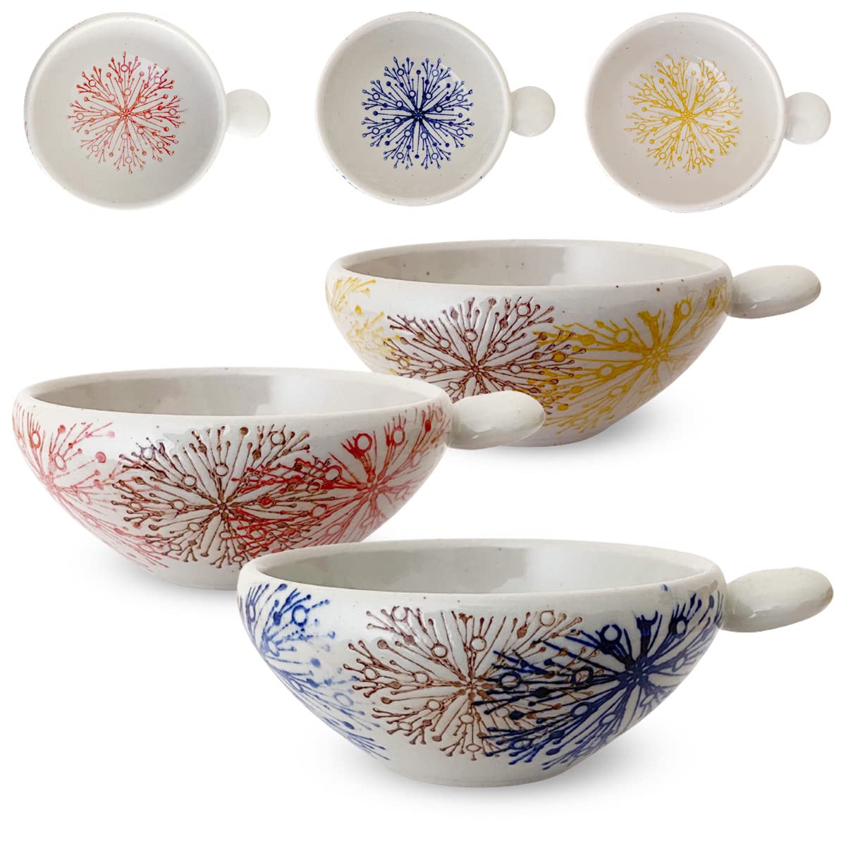 

Shaved Ice Containers with Flower Pattern and Set of 3 x x Dishwasher Hasami Made in Japan J-kitchens Handles, (Blue, Yellow, Red), 11.8cm 14.8cm