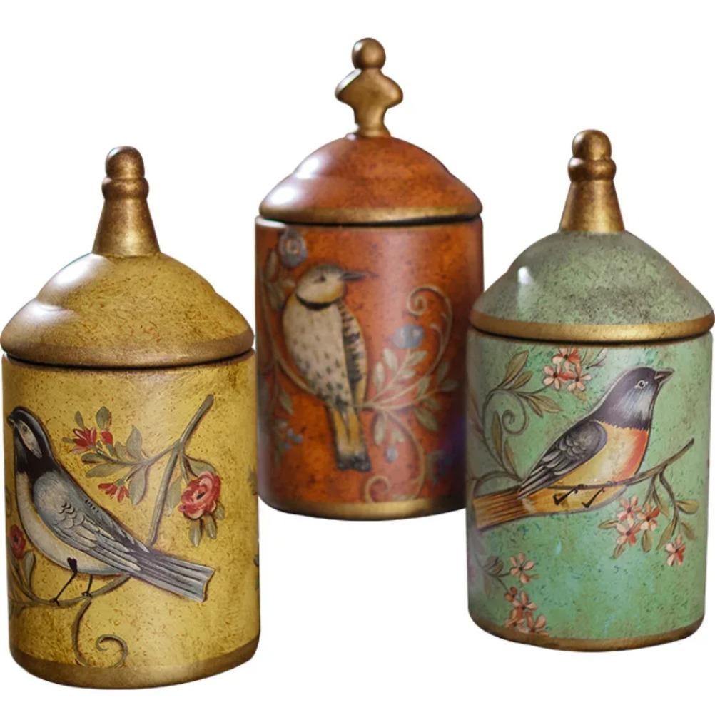Vintage Ceramic Storage Jars Kitchen Sugar Jar Tea Can Enamel Moisture-proof Tea Jar Storage Jar, Antique Household Ornament