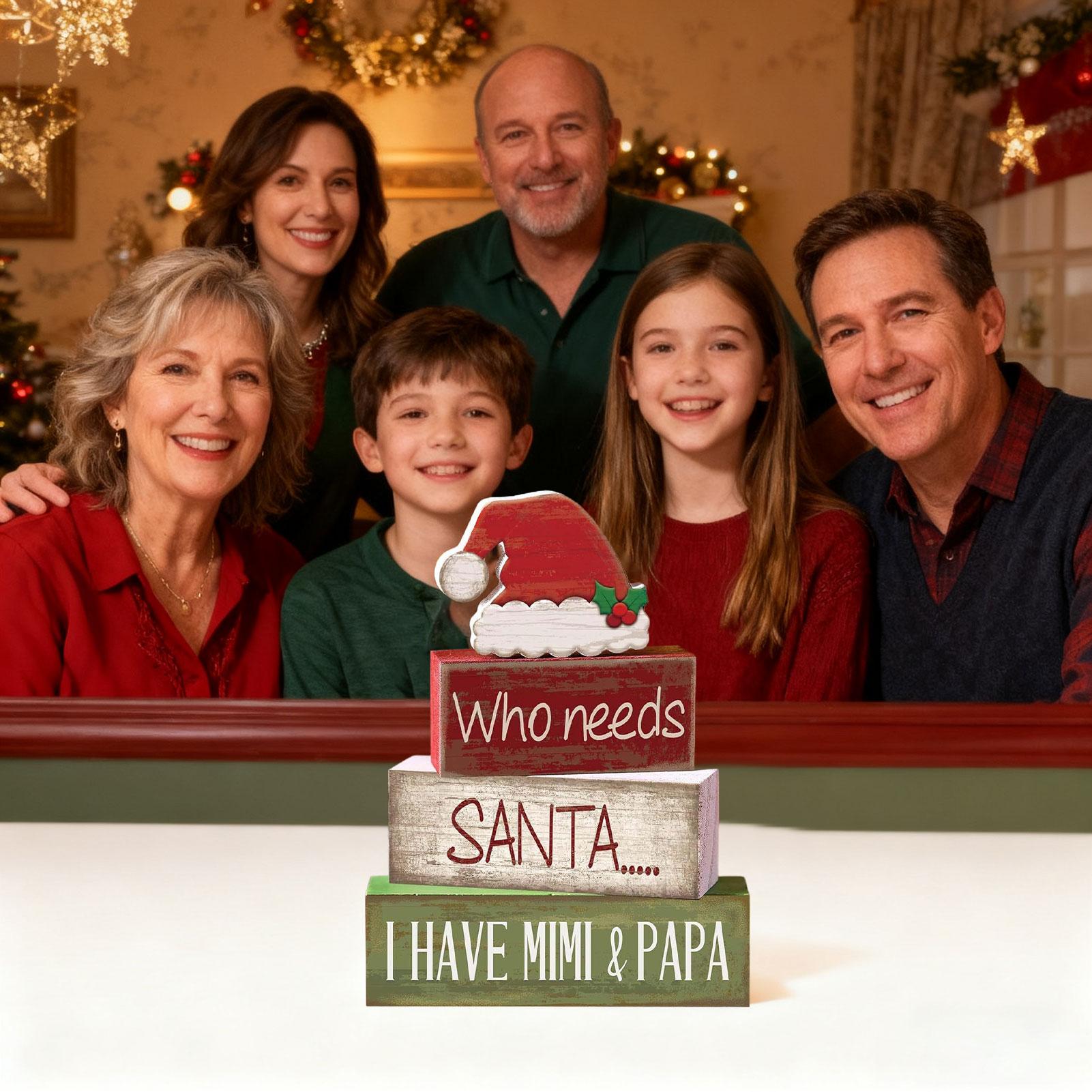 

Wooden Christmas Decor 4 Pieces Wooden Santa Hat Red Green Block Signs Christmas Decorations For Shelf Kitchen Bedroom Living CHINA