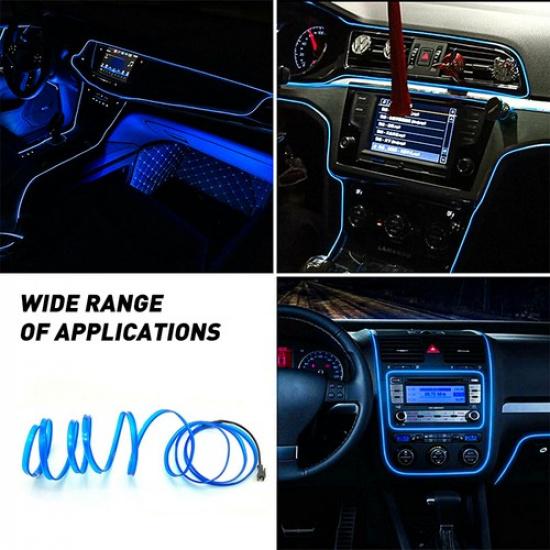 500CM LED Decor Interior Car Atmosphere Wire USB EL Strip Lights Lamp Bulb Blue