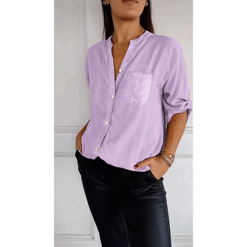 Blusas y Camisas Casuales de Moda para Mujer JPNTKY con Cuello en V y Manga Larga