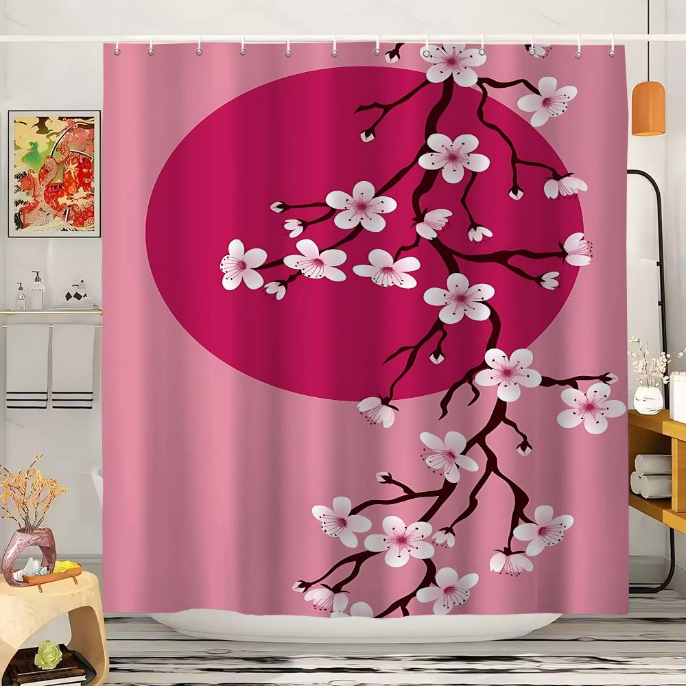 Japanese Style Koi Cherry Blossom Pattern Bathroom Shower Curtain Bathroom Partition Curtain Light Opaque Waterproof