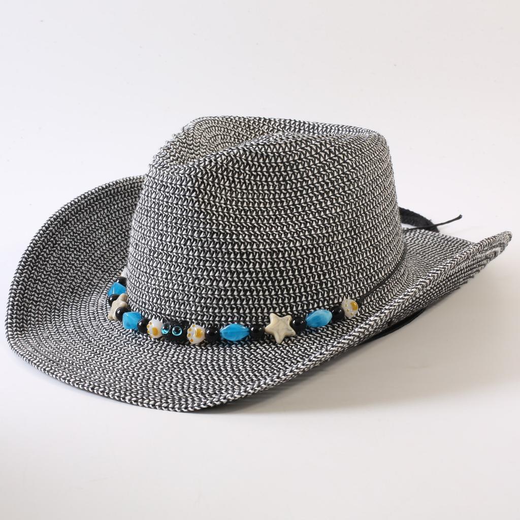 Popular sombrero de vaquero occidental clásico tejido de paja europeo y americano para hombres y mujeres, sombrero de copa tejido de moda para exteriores, estilo OL