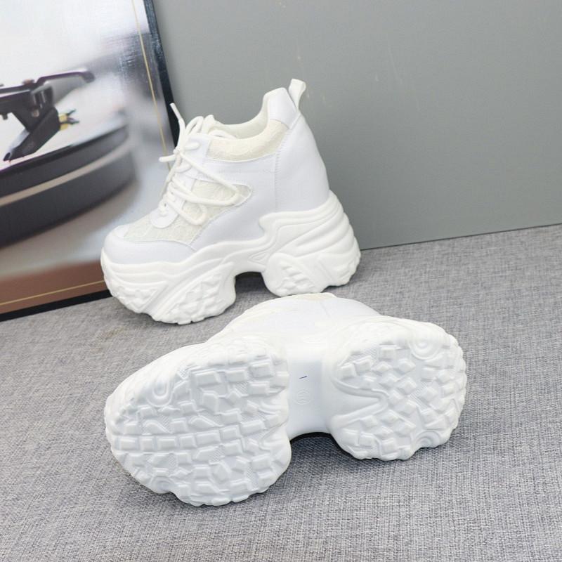 Fashion 12cm Hidden Heel Dad Shoes Women Thick Sole Casual Breathable Mesh Block Heel 10cm White Sneakers