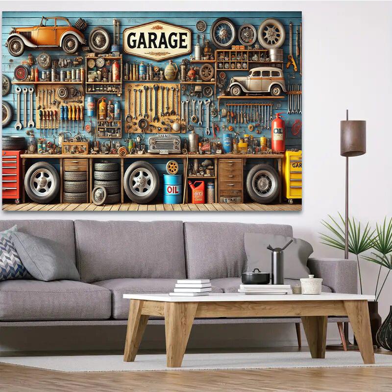 Vintage Garage Workshop Background Cloth - Ideal for Birthday Parties Photo Booths and Outdoor Celebrations