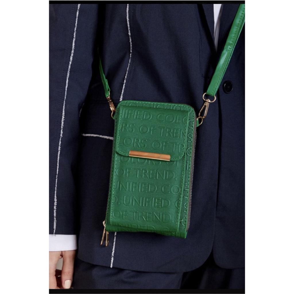 Black Leather Strap Bag With Card Holder, Magnetic Front Cover Pocket, Fits All Phone Models