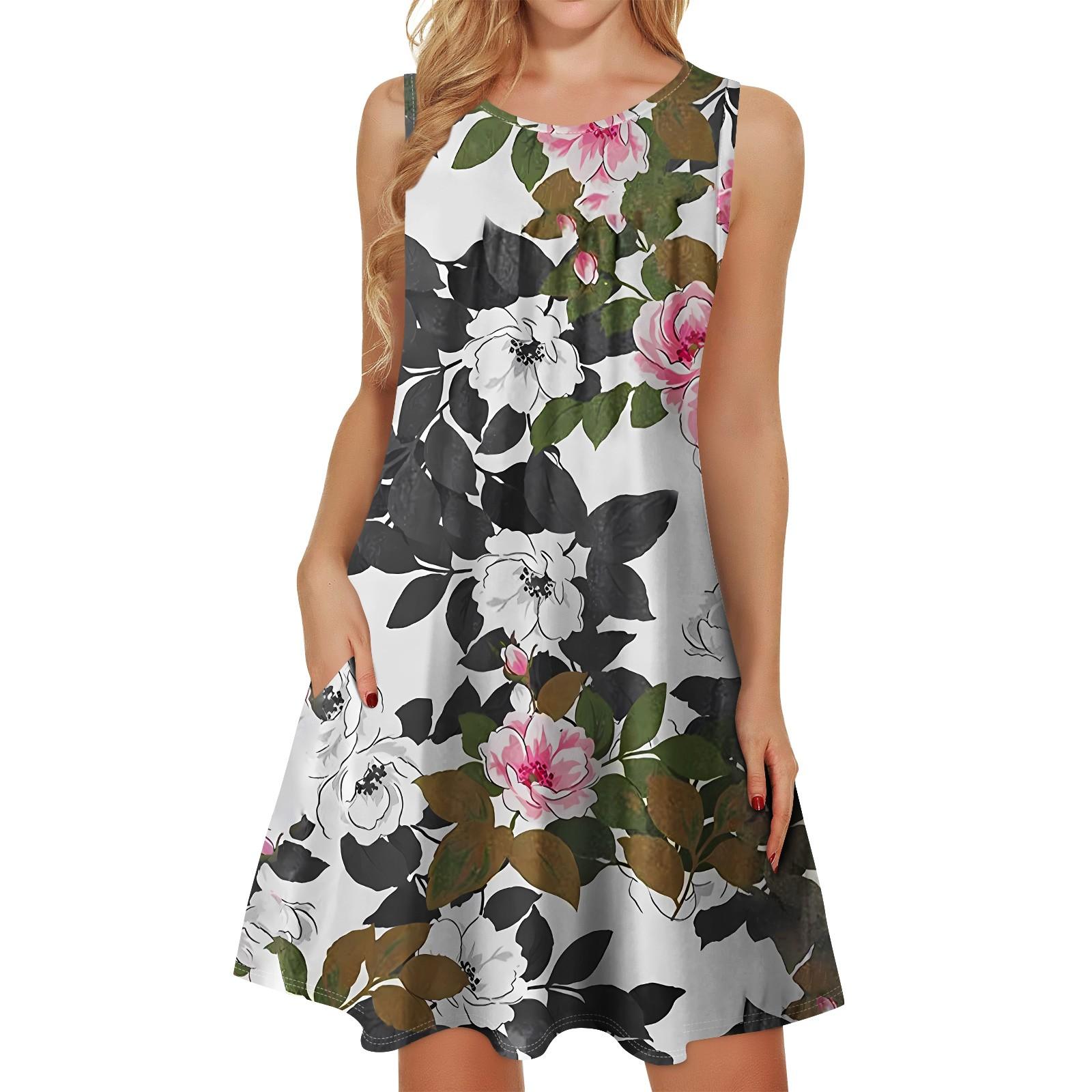 

Женские летние платья, свободные сарафаны без рукавов с U-образным вырезом и карманами L зелёный