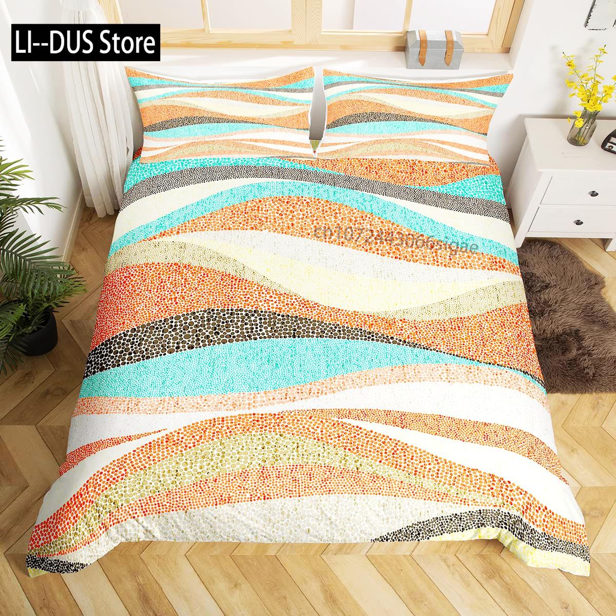 

Abstract Sea Bed Set Marine Wave Duvet Cover, Bedding Set Twin Comforter Cover, Coastal Beach Theme Bed Cover 3Pcs, Orange Teal EU single(135x200cm)