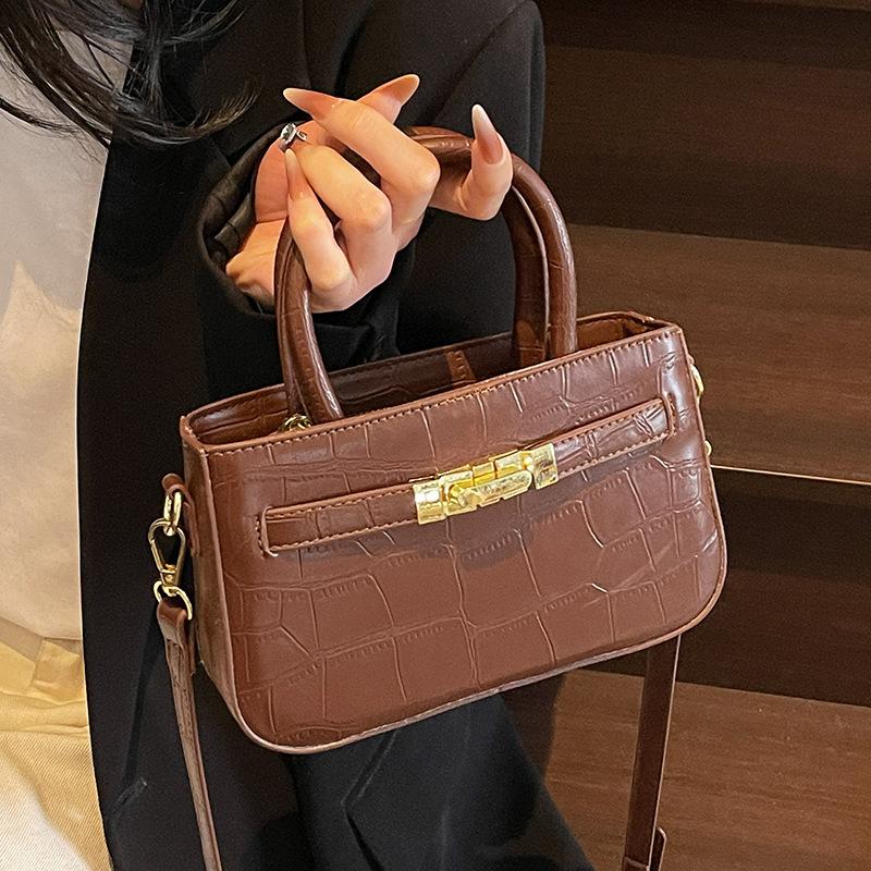 Spring and Summer Hot Sale Niche Simple Stone Pattern Texture Portable Small Square Bag Women's Casual Versatile Commuter Light Luxury Messenger Bag