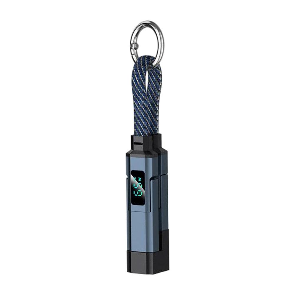 

65W PD 4 in 1 Fast Charging Keychain Cable with Digital Display, Braided Short Charging Cord for iPhone 17 Samsung Android Phone синий