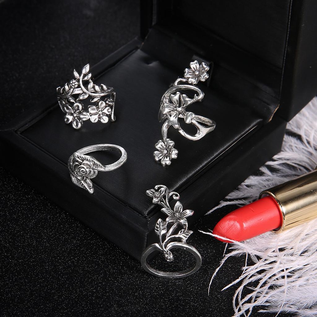 Fashion Women's 4 Piece Ring Set - Ladies Ring  Metal Ring Glossy Ring  Metal Ring Holiday Gift